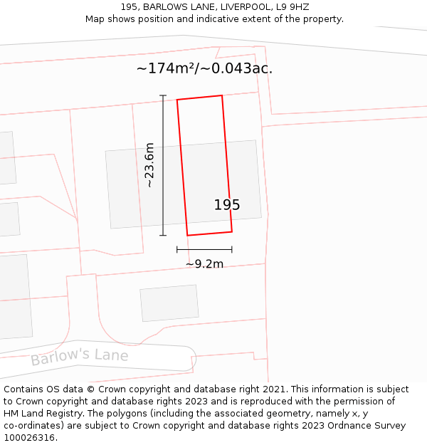 195, BARLOWS LANE, LIVERPOOL, L9 9HZ: Plot and title map
