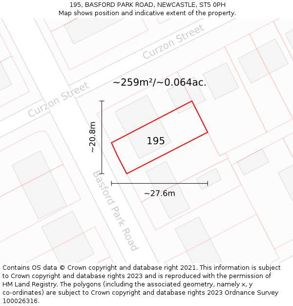 195, BASFORD PARK ROAD, NEWCASTLE, ST5 0PH: Plot and title map