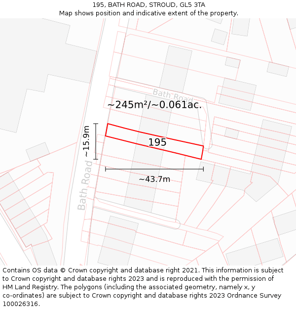 195, BATH ROAD, STROUD, GL5 3TA: Plot and title map