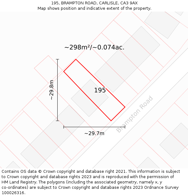 195, BRAMPTON ROAD, CARLISLE, CA3 9AX: Plot and title map