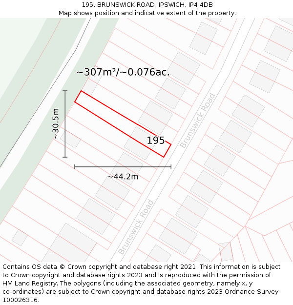 195, BRUNSWICK ROAD, IPSWICH, IP4 4DB: Plot and title map