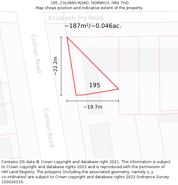195, COLMAN ROAD, NORWICH, NR4 7HG: Plot and title map