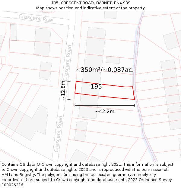 195, CRESCENT ROAD, BARNET, EN4 9RS: Plot and title map