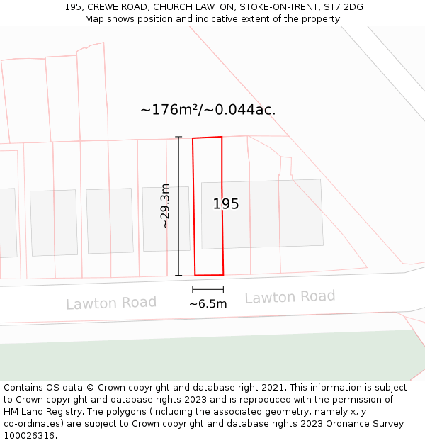 195, CREWE ROAD, CHURCH LAWTON, STOKE-ON-TRENT, ST7 2DG: Plot and title map