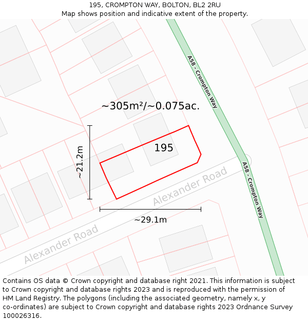 195, CROMPTON WAY, BOLTON, BL2 2RU: Plot and title map