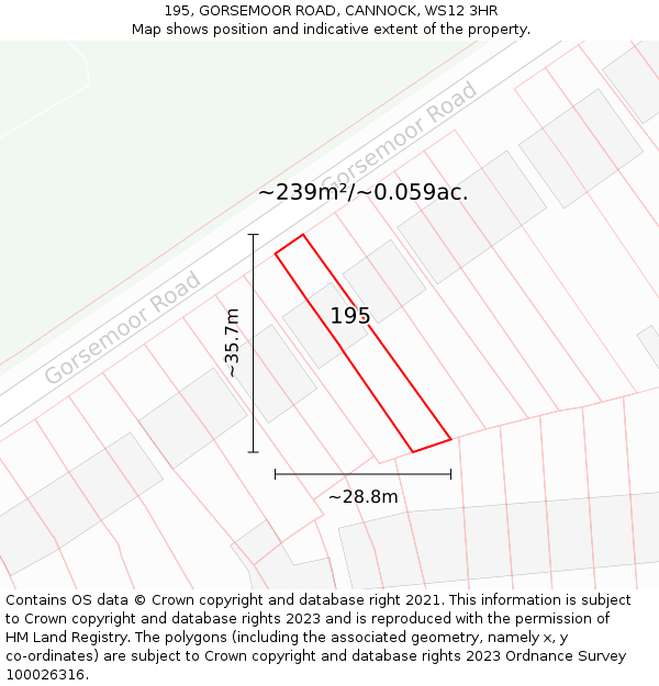 195, GORSEMOOR ROAD, CANNOCK, WS12 3HR: Plot and title map
