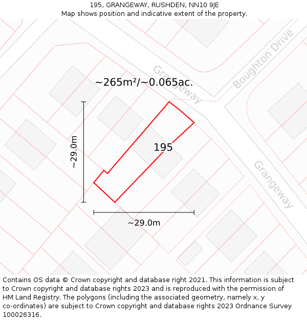 195, GRANGEWAY, RUSHDEN, NN10 9JE: Plot and title map