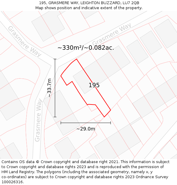 195, GRASMERE WAY, LEIGHTON BUZZARD, LU7 2QB: Plot and title map