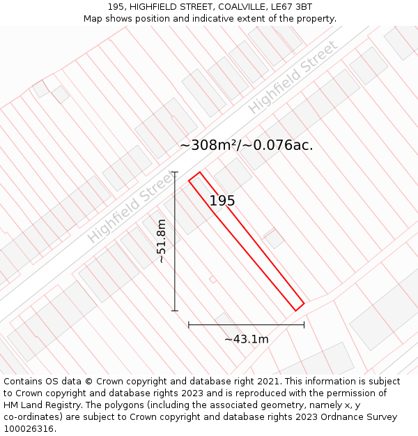 195, HIGHFIELD STREET, COALVILLE, LE67 3BT: Plot and title map