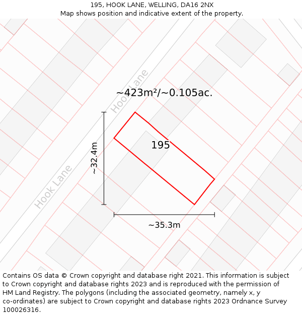 195, HOOK LANE, WELLING, DA16 2NX: Plot and title map