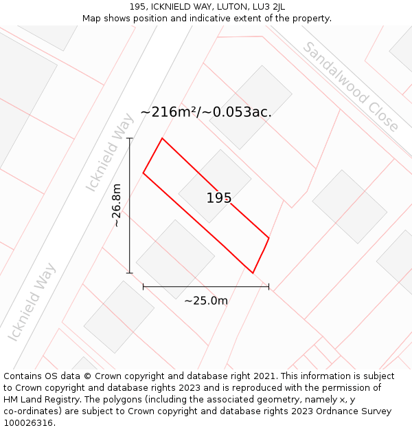195, ICKNIELD WAY, LUTON, LU3 2JL: Plot and title map