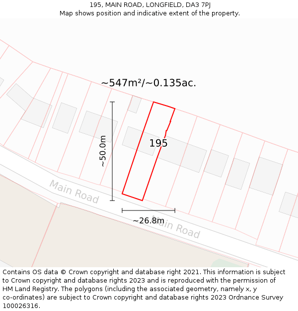 195, MAIN ROAD, LONGFIELD, DA3 7PJ: Plot and title map