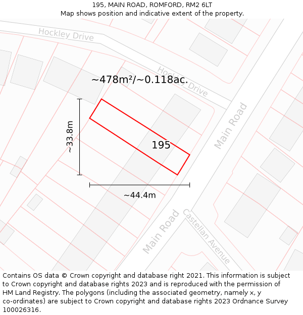 195, MAIN ROAD, ROMFORD, RM2 6LT: Plot and title map