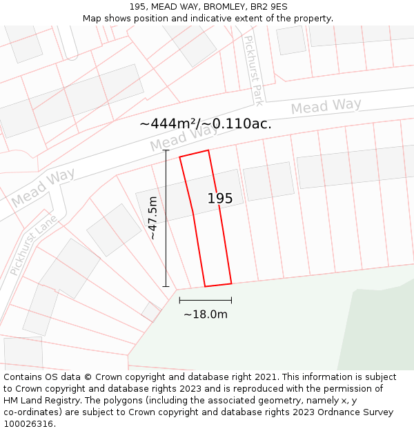 195, MEAD WAY, BROMLEY, BR2 9ES: Plot and title map