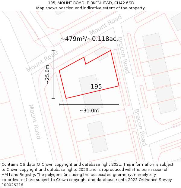 195, MOUNT ROAD, BIRKENHEAD, CH42 6SD: Plot and title map
