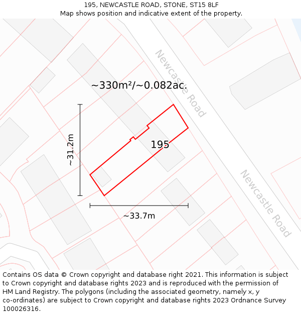 195, NEWCASTLE ROAD, STONE, ST15 8LF: Plot and title map