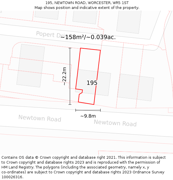 195, NEWTOWN ROAD, WORCESTER, WR5 1ST: Plot and title map
