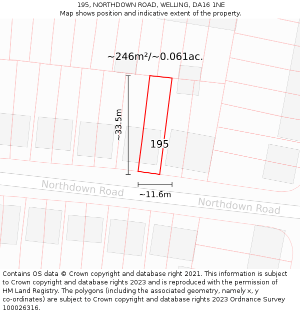 195, NORTHDOWN ROAD, WELLING, DA16 1NE: Plot and title map