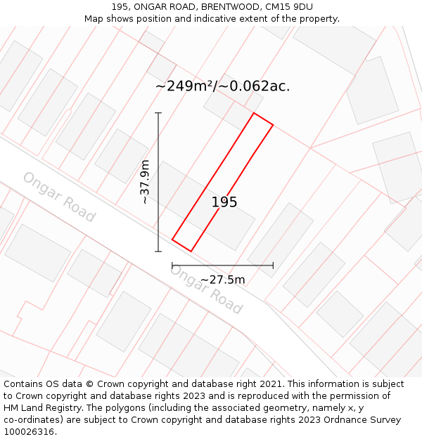195, ONGAR ROAD, BRENTWOOD, CM15 9DU: Plot and title map