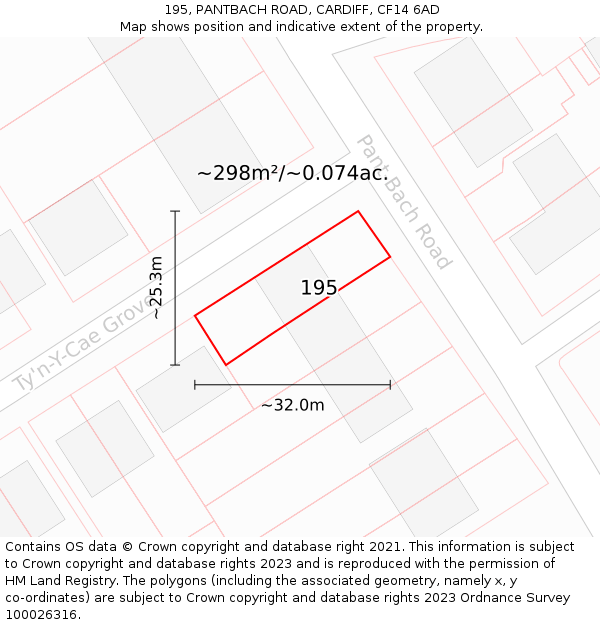 195, PANTBACH ROAD, CARDIFF, CF14 6AD: Plot and title map