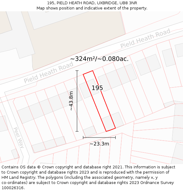 195, PIELD HEATH ROAD, UXBRIDGE, UB8 3NR: Plot and title map