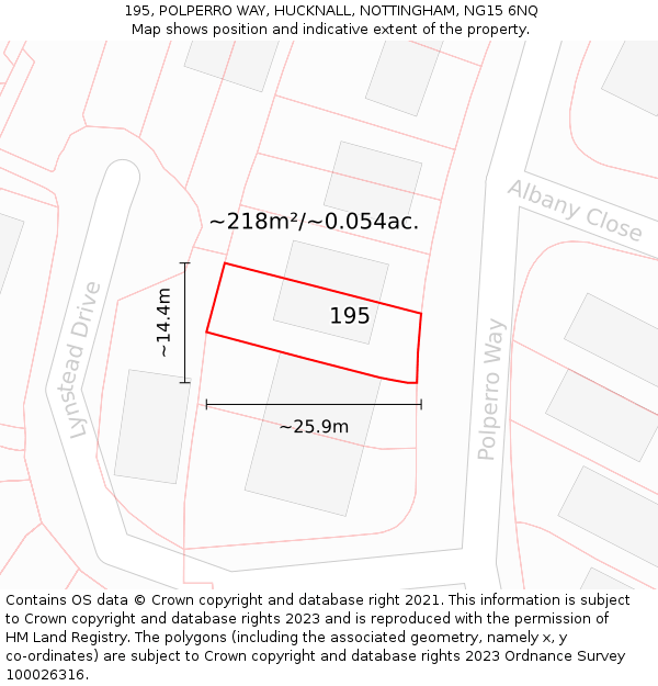 195, POLPERRO WAY, HUCKNALL, NOTTINGHAM, NG15 6NQ: Plot and title map
