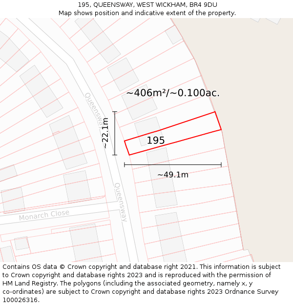 195, QUEENSWAY, WEST WICKHAM, BR4 9DU: Plot and title map