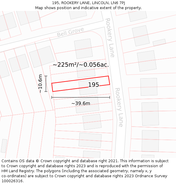 195, ROOKERY LANE, LINCOLN, LN6 7PJ: Plot and title map