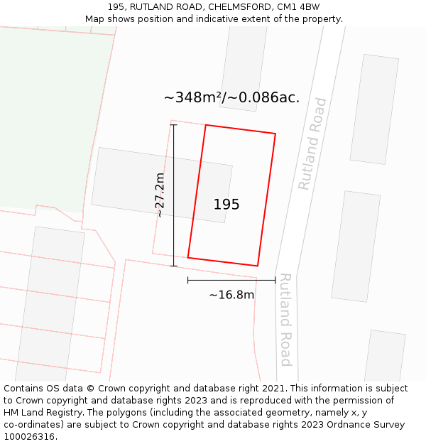 195, RUTLAND ROAD, CHELMSFORD, CM1 4BW: Plot and title map