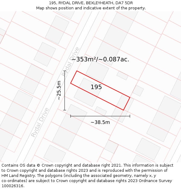 195, RYDAL DRIVE, BEXLEYHEATH, DA7 5DR: Plot and title map
