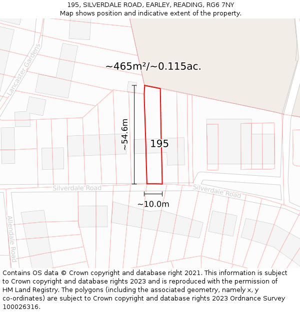 195, SILVERDALE ROAD, EARLEY, READING, RG6 7NY: Plot and title map
