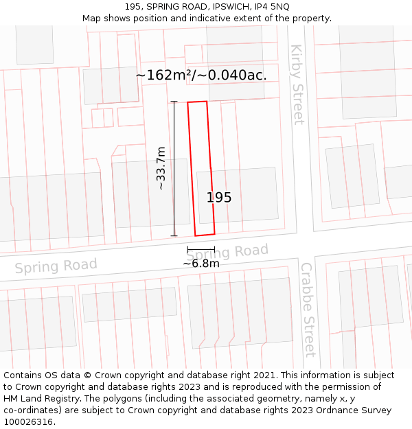 195, SPRING ROAD, IPSWICH, IP4 5NQ: Plot and title map