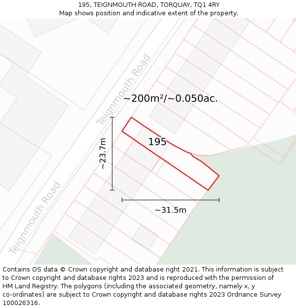 195, TEIGNMOUTH ROAD, TORQUAY, TQ1 4RY: Plot and title map