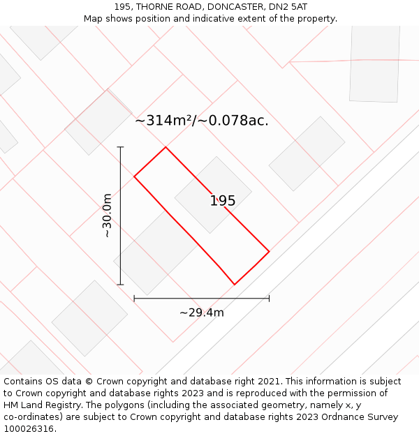 195, THORNE ROAD, DONCASTER, DN2 5AT: Plot and title map