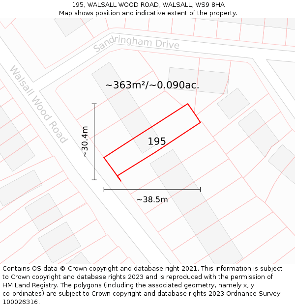 195, WALSALL WOOD ROAD, WALSALL, WS9 8HA: Plot and title map