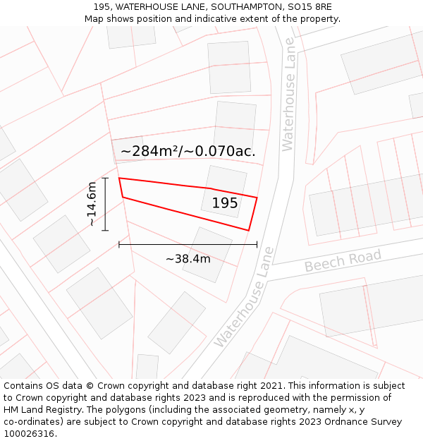 195, WATERHOUSE LANE, SOUTHAMPTON, SO15 8RE: Plot and title map