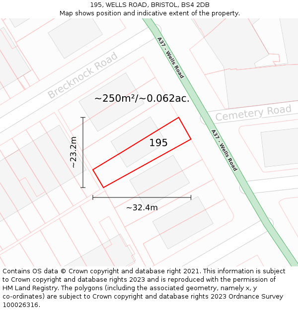 195, WELLS ROAD, BRISTOL, BS4 2DB: Plot and title map