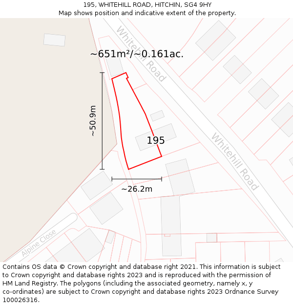 195, WHITEHILL ROAD, HITCHIN, SG4 9HY: Plot and title map