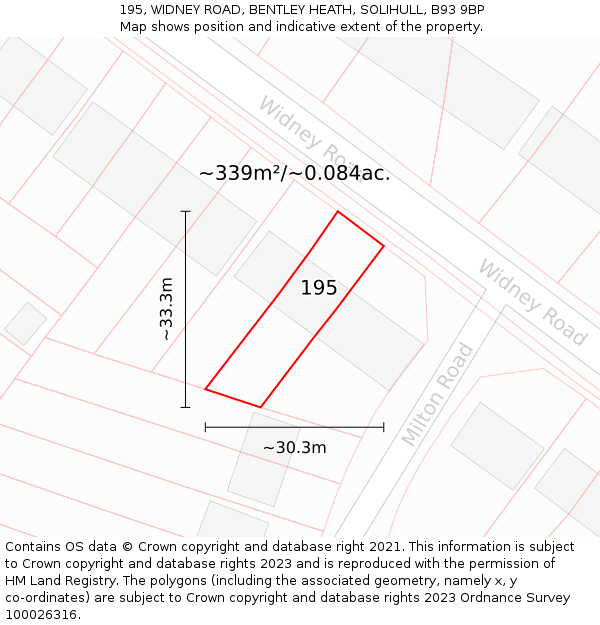 195, WIDNEY ROAD, BENTLEY HEATH, SOLIHULL, B93 9BP: Plot and title map