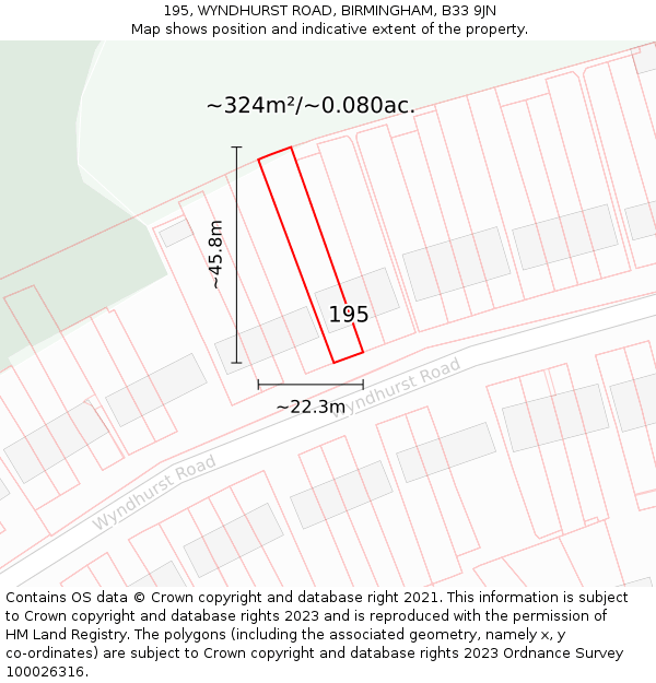 195, WYNDHURST ROAD, BIRMINGHAM, B33 9JN: Plot and title map