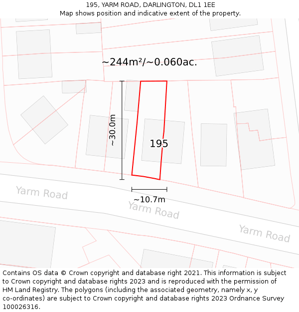 195, YARM ROAD, DARLINGTON, DL1 1EE: Plot and title map