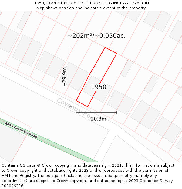 1950, COVENTRY ROAD, SHELDON, BIRMINGHAM, B26 3HH: Plot and title map