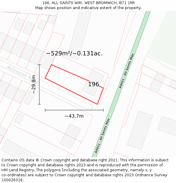 196, ALL SAINTS WAY, WEST BROMWICH, B71 1RR: Plot and title map