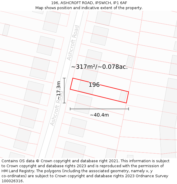 196, ASHCROFT ROAD, IPSWICH, IP1 6AF: Plot and title map