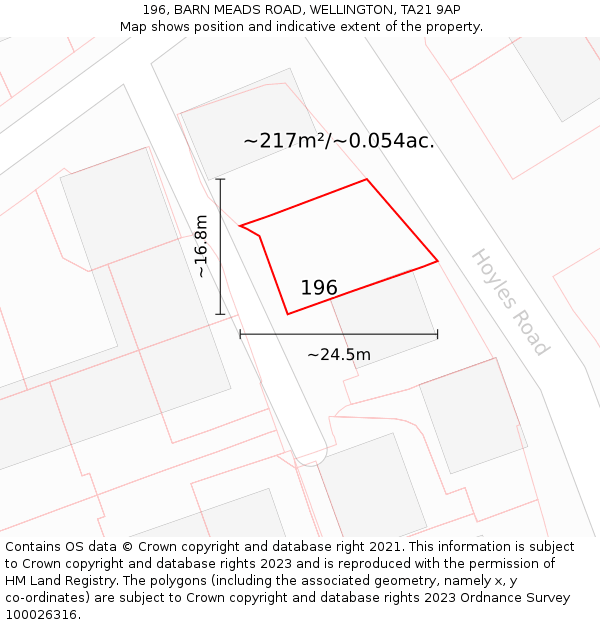 196, BARN MEADS ROAD, WELLINGTON, TA21 9AP: Plot and title map