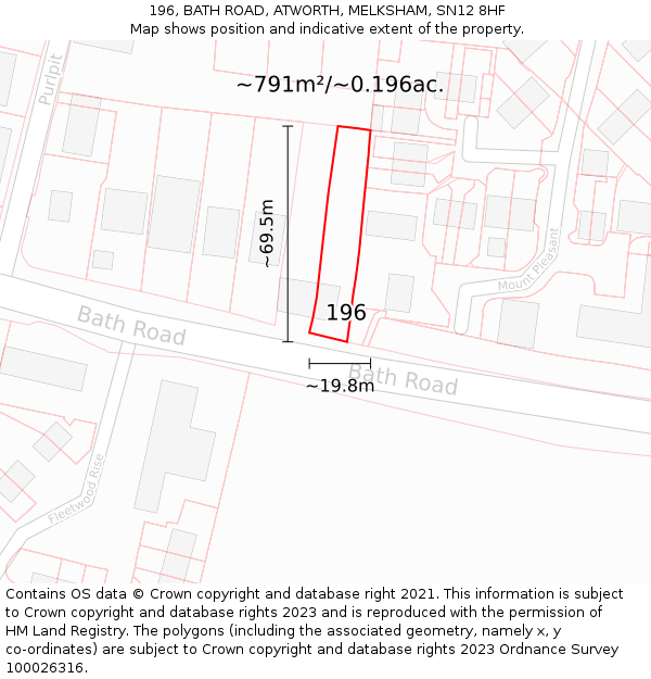 196, BATH ROAD, ATWORTH, MELKSHAM, SN12 8HF: Plot and title map