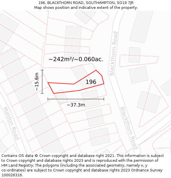 196, BLACKTHORN ROAD, SOUTHAMPTON, SO19 7JR: Plot and title map