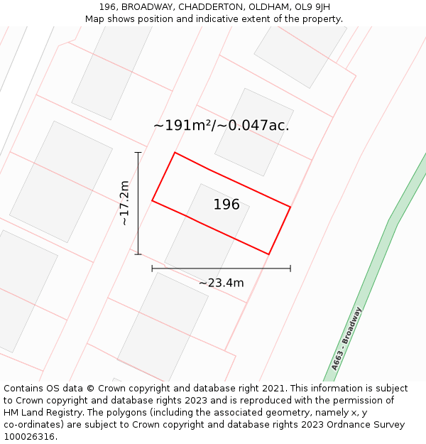 196, BROADWAY, CHADDERTON, OLDHAM, OL9 9JH: Plot and title map