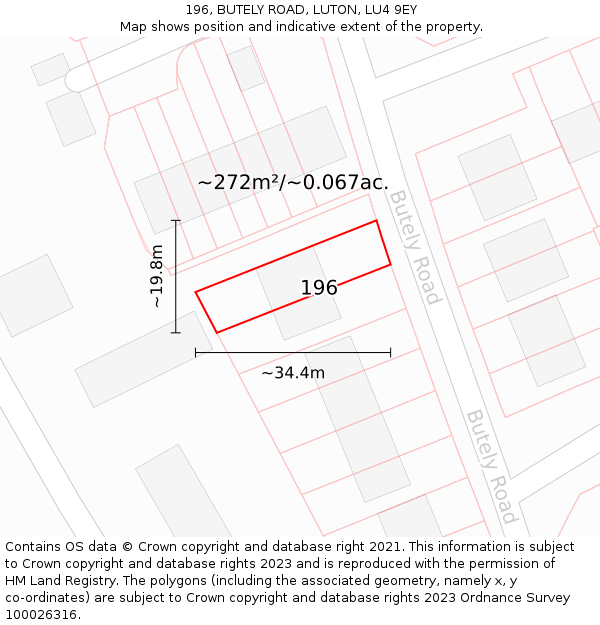 196, BUTELY ROAD, LUTON, LU4 9EY: Plot and title map