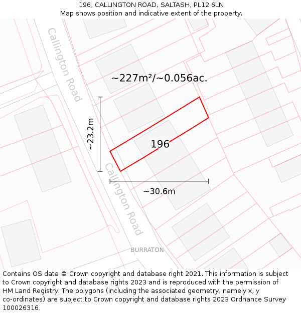 196, CALLINGTON ROAD, SALTASH, PL12 6LN: Plot and title map